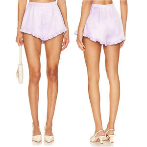 Majorelle Siren Satin Ruffle Trim High Waisted Pleated Shorts Powder Purple XS